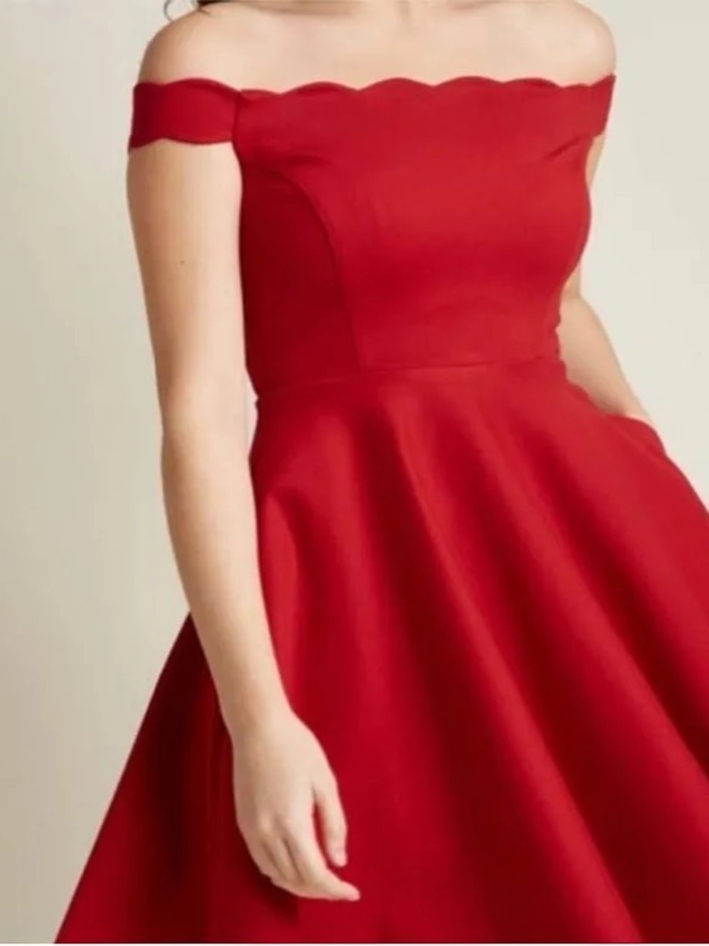 Modcloth Burgundy Timeless Favorite Scalloped Off-Shoulder Midi Dress